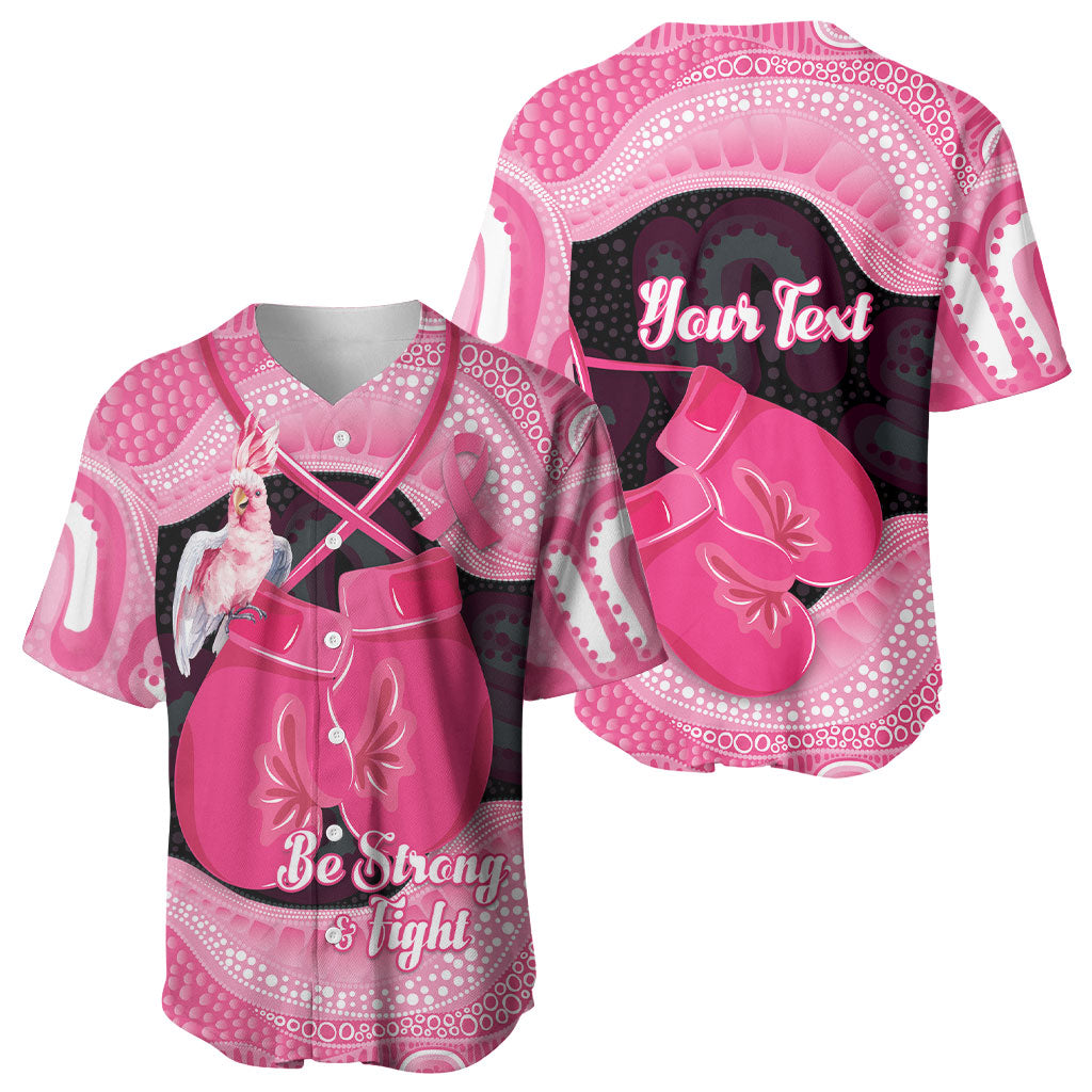 Personalised Australia Breast Cancer Awareness Baseball Jersey Pink Cockatoo Fight Boxing Gloves Aboriginal Art