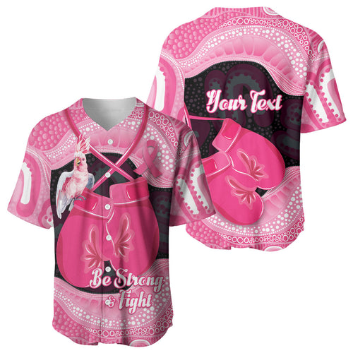 Personalised Australia Breast Cancer Awareness Baseball Jersey Pink Cockatoo Fight Boxing Gloves Aboriginal Art