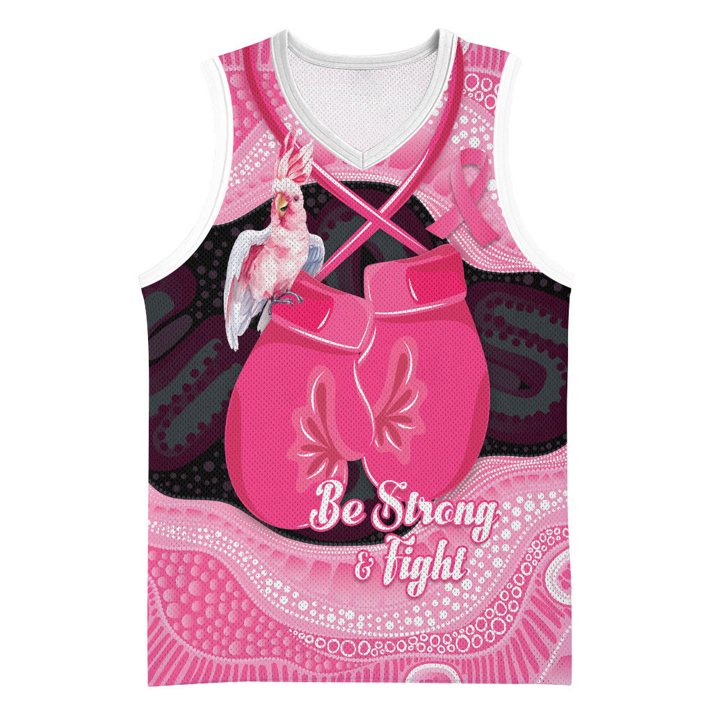 Personalised Australia Breast Cancer Awareness Basketball Jersey Pink Cockatoo Fight Boxing Gloves Aboriginal Art