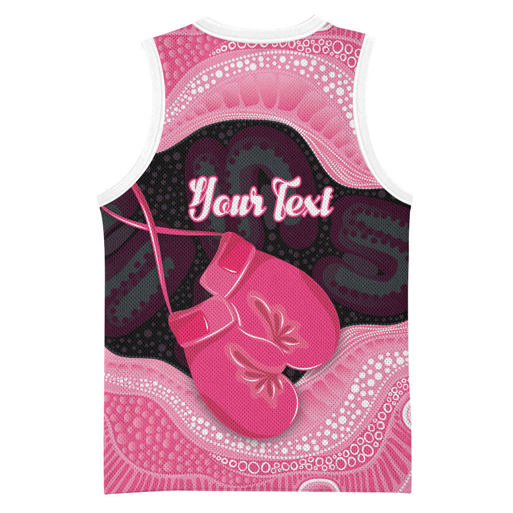Personalised Australia Breast Cancer Awareness Basketball Jersey Pink Cockatoo Fight Boxing Gloves Aboriginal Art