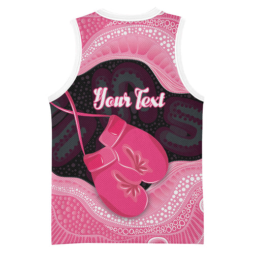 Personalised Australia Breast Cancer Awareness Basketball Jersey Pink Cockatoo Fight Boxing Gloves Aboriginal Art