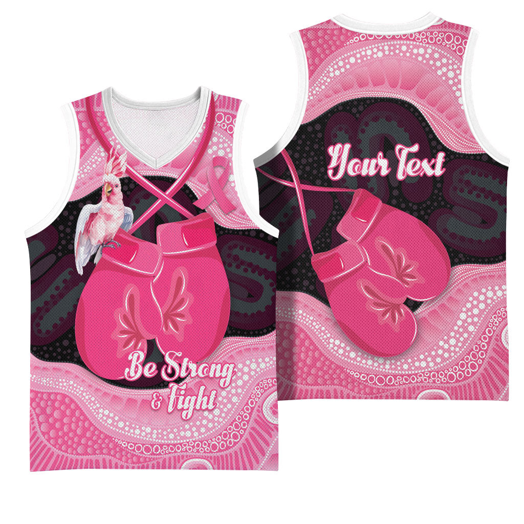 Personalised Australia Breast Cancer Awareness Basketball Jersey Pink Cockatoo Fight Boxing Gloves Aboriginal Art
