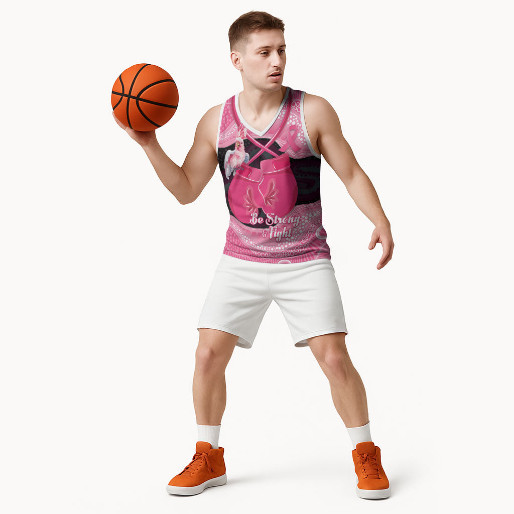 Personalised Australia Breast Cancer Awareness Basketball Jersey Pink Cockatoo Fight Boxing Gloves Aboriginal Art