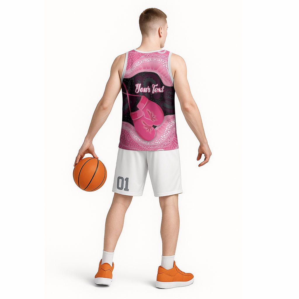 Personalised Australia Breast Cancer Awareness Basketball Jersey Pink Cockatoo Fight Boxing Gloves Aboriginal Art