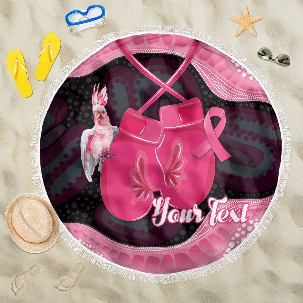 Personalised Australia Breast Cancer Awareness Beach Blanket Pink Cockatoo Fight Boxing Gloves Aboriginal Art