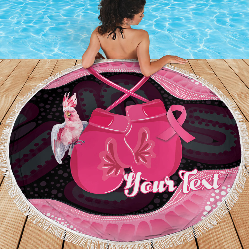 Personalised Australia Breast Cancer Awareness Beach Blanket Pink Cockatoo Fight Boxing Gloves Aboriginal Art
