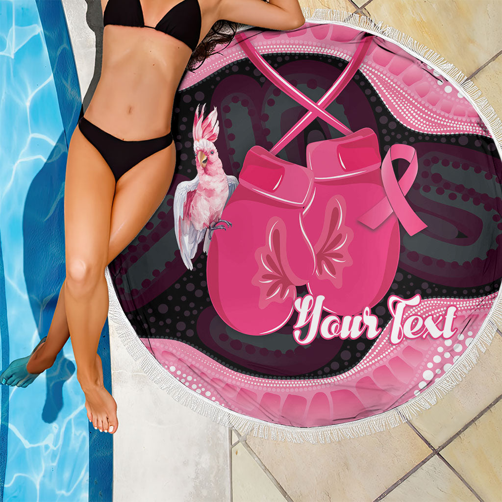 Personalised Australia Breast Cancer Awareness Beach Blanket Pink Cockatoo Fight Boxing Gloves Aboriginal Art