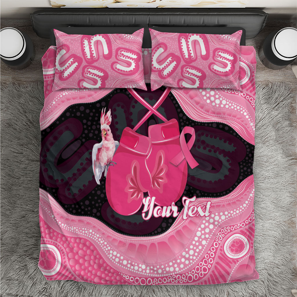 Personalised Australia Breast Cancer Awareness Bedding Set Pink Cockatoo Fight Boxing Gloves Aboriginal Art