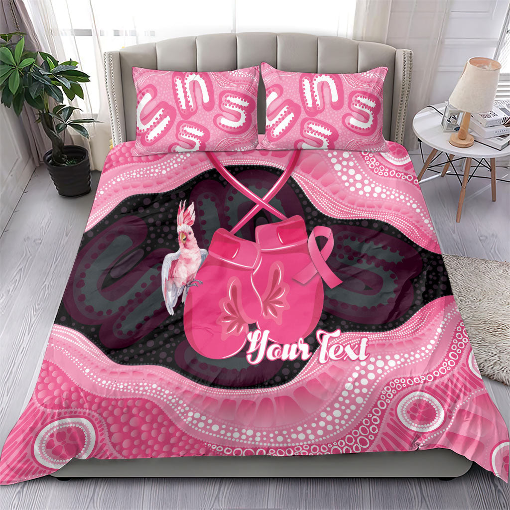 Personalised Australia Breast Cancer Awareness Bedding Set Pink Cockatoo Fight Boxing Gloves Aboriginal Art