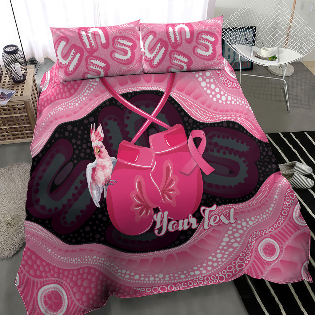 Personalised Australia Breast Cancer Awareness Bedding Set Pink Cockatoo Fight Boxing Gloves Aboriginal Art
