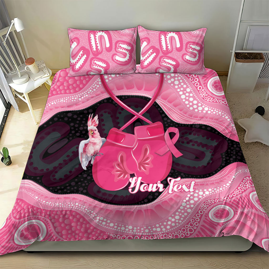 Personalised Australia Breast Cancer Awareness Bedding Set Pink Cockatoo Fight Boxing Gloves Aboriginal Art