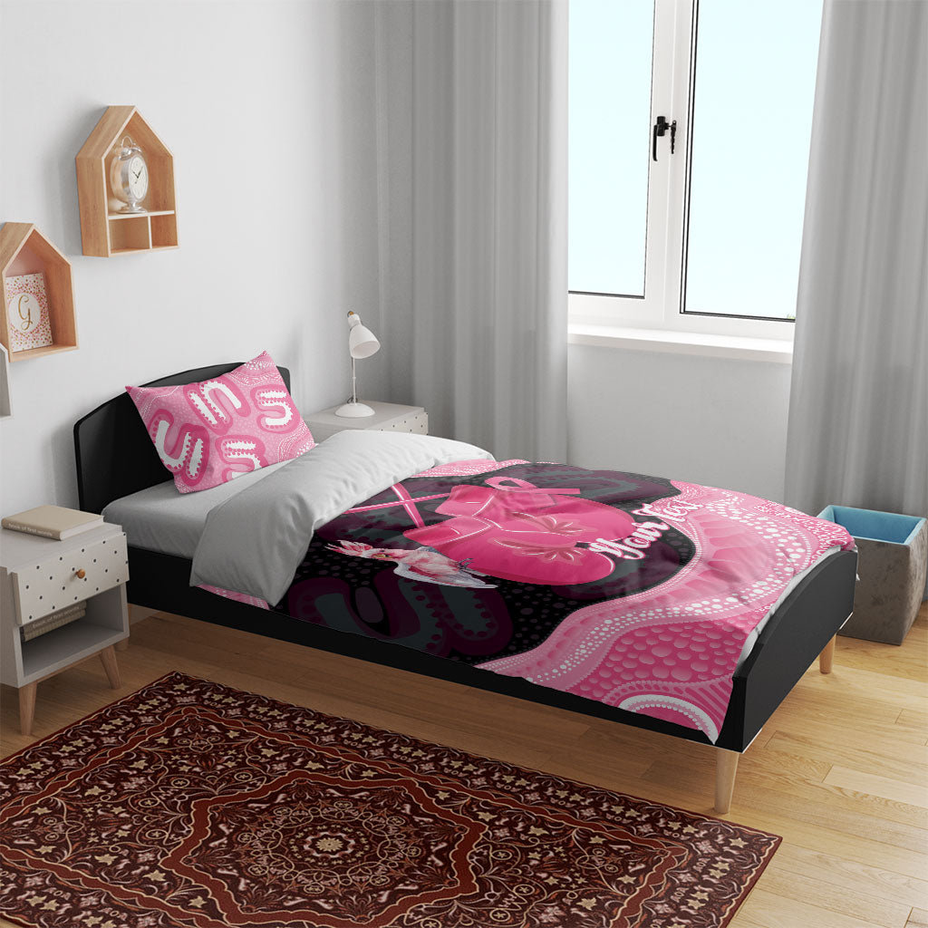 Personalised Australia Breast Cancer Awareness Bedding Set Pink Cockatoo Fight Boxing Gloves Aboriginal Art