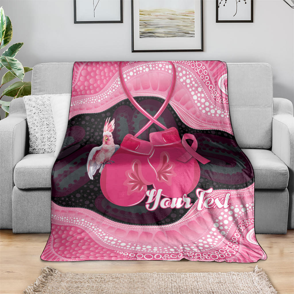Personalised Australia Breast Cancer Awareness Blanket Pink Cockatoo Fight Boxing Gloves Aboriginal Art