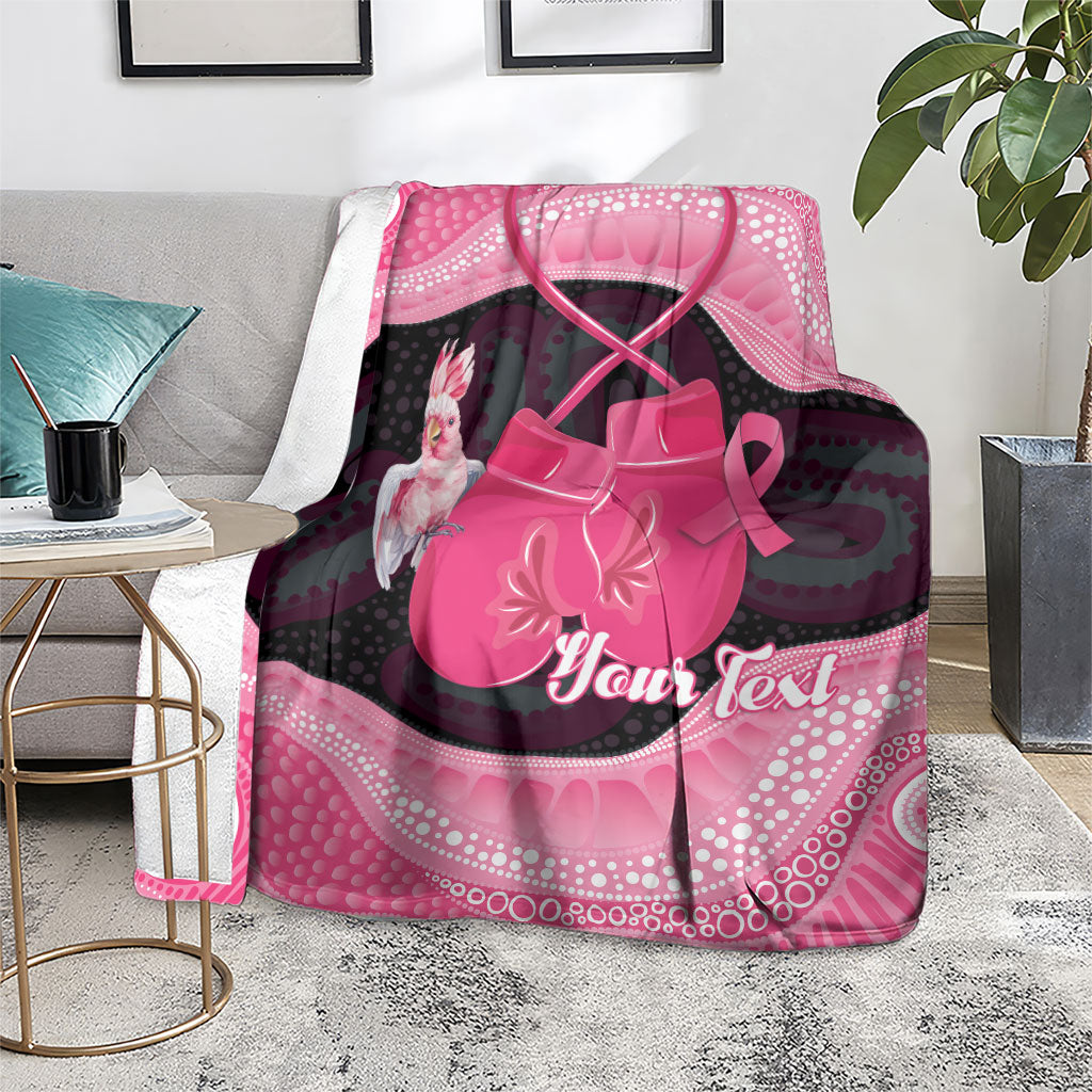 Personalised Australia Breast Cancer Awareness Blanket Pink Cockatoo Fight Boxing Gloves Aboriginal Art