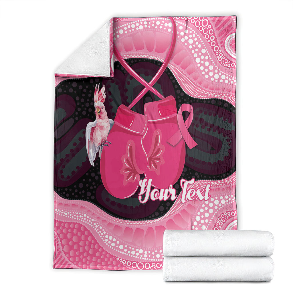 Personalised Australia Breast Cancer Awareness Blanket Pink Cockatoo Fight Boxing Gloves Aboriginal Art
