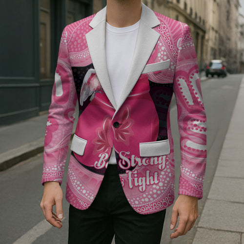 Personalised Australia Breast Cancer Awareness Blazer Pink Cockatoo Fight Boxing Gloves Aboriginal Art