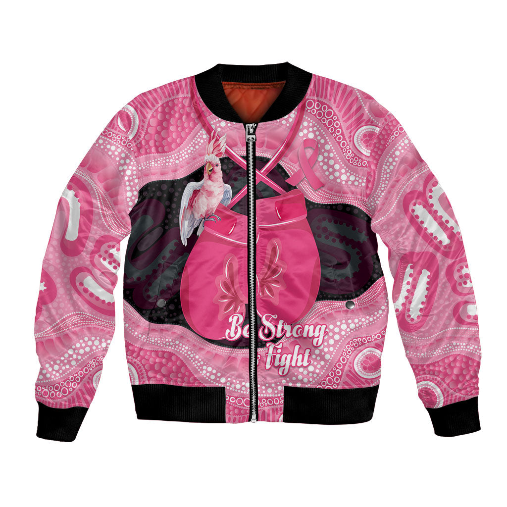 Personalised Australia Breast Cancer Awareness Bomber Jacket Pink Cockatoo Fight Boxing Gloves Aboriginal Art
