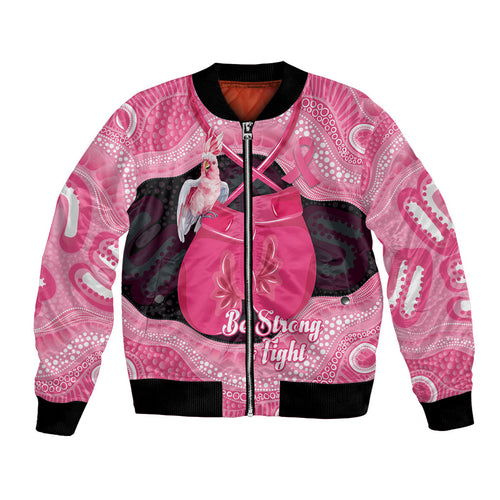 Personalised Australia Breast Cancer Awareness Bomber Jacket Pink Cockatoo Fight Boxing Gloves Aboriginal Art