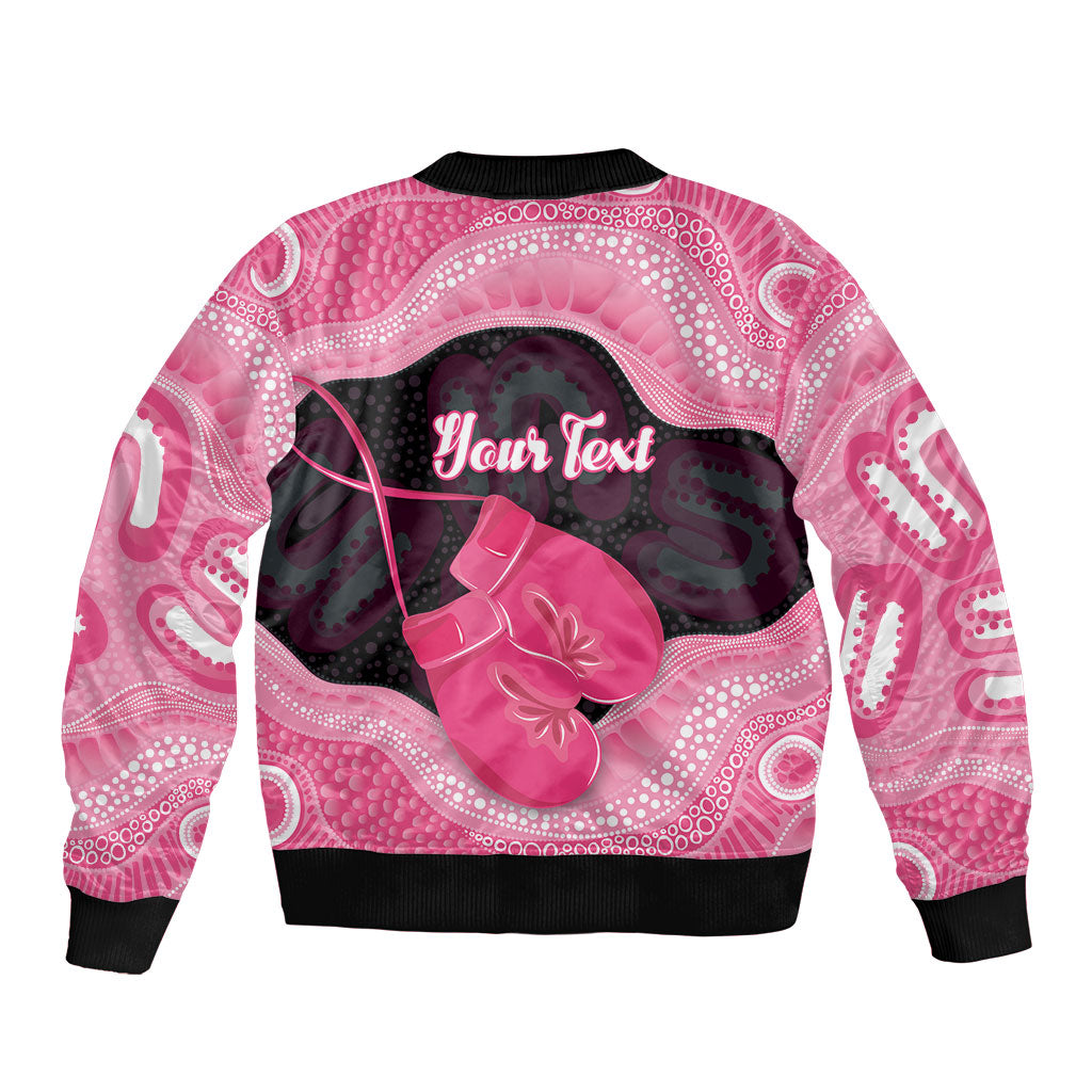 Personalised Australia Breast Cancer Awareness Bomber Jacket Pink Cockatoo Fight Boxing Gloves Aboriginal Art