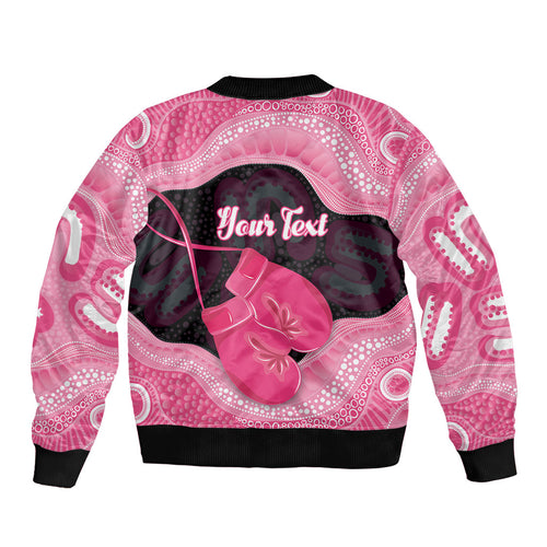 Personalised Australia Breast Cancer Awareness Bomber Jacket Pink Cockatoo Fight Boxing Gloves Aboriginal Art