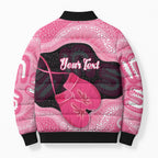 Personalised Australia Breast Cancer Awareness Bomber Puffer Jacket Pink Cockatoo Fight Boxing Gloves Aboriginal Art
