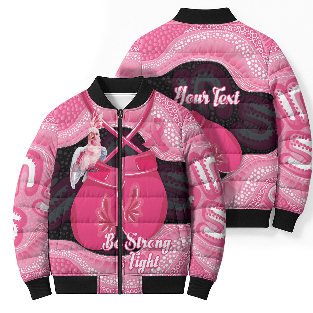 Personalised Australia Breast Cancer Awareness Bomber Puffer Jacket Pink Cockatoo Fight Boxing Gloves Aboriginal Art