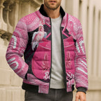 Personalised Australia Breast Cancer Awareness Bomber Puffer Jacket Pink Cockatoo Fight Boxing Gloves Aboriginal Art