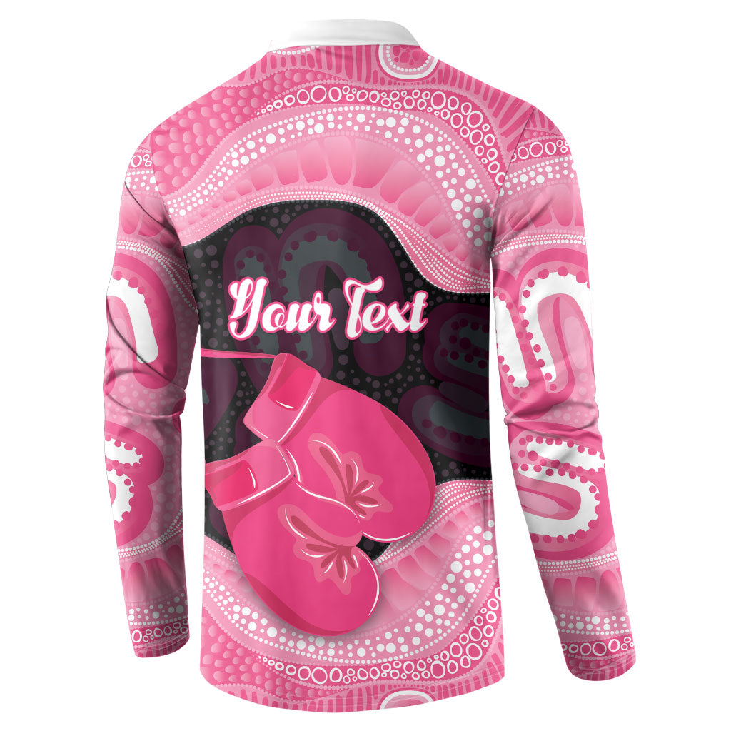 Personalised Australia Breast Cancer Awareness Button Sweatshirt Pink Cockatoo Fight Boxing Gloves Aboriginal Art