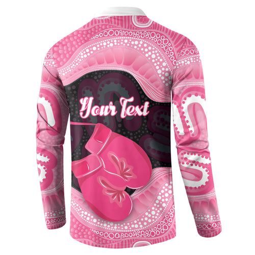 Personalised Australia Breast Cancer Awareness Button Sweatshirt Pink Cockatoo Fight Boxing Gloves Aboriginal Art