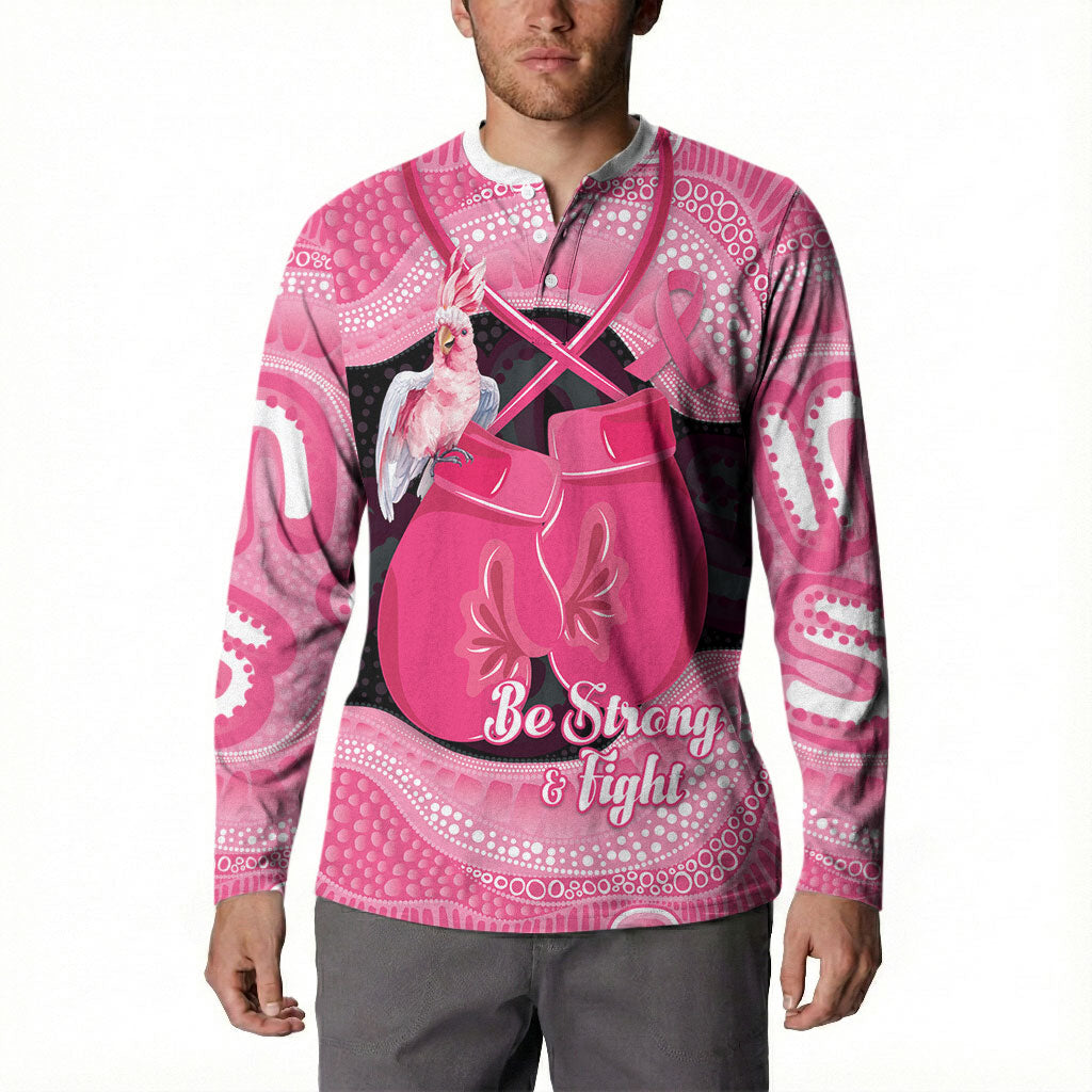 Personalised Australia Breast Cancer Awareness Button Sweatshirt Pink Cockatoo Fight Boxing Gloves Aboriginal Art