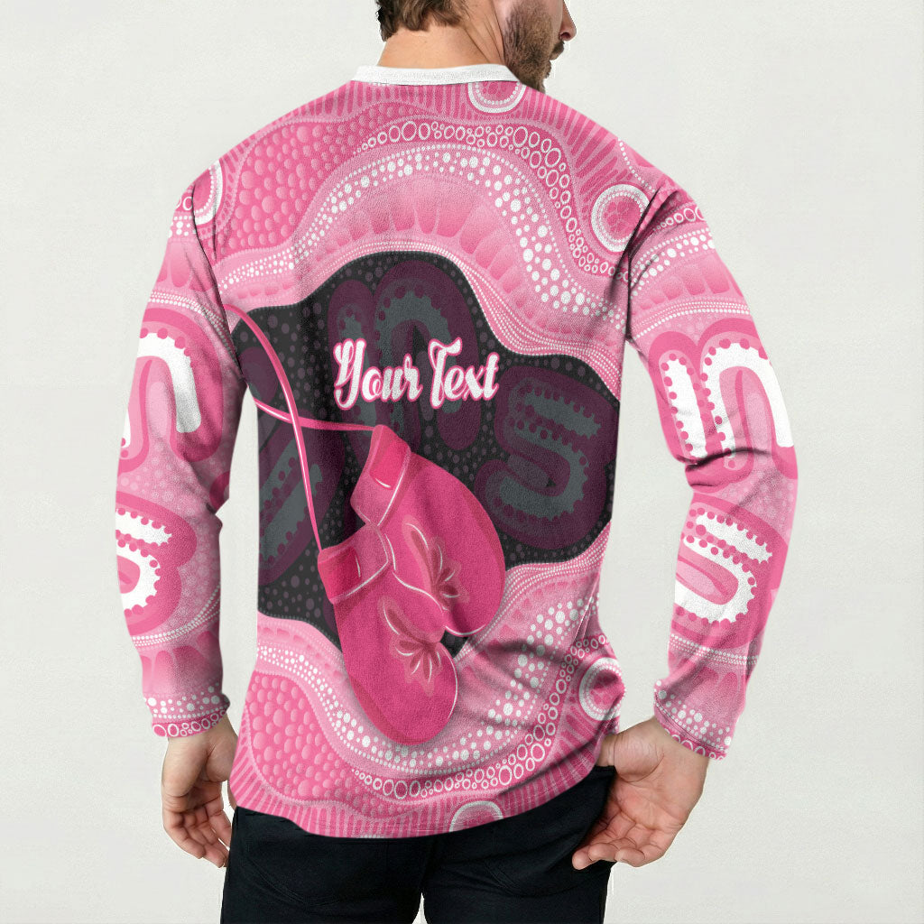 Personalised Australia Breast Cancer Awareness Button Sweatshirt Pink Cockatoo Fight Boxing Gloves Aboriginal Art