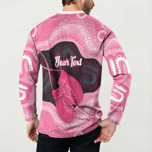 Personalised Australia Breast Cancer Awareness Button Sweatshirt Pink Cockatoo Fight Boxing Gloves Aboriginal Art