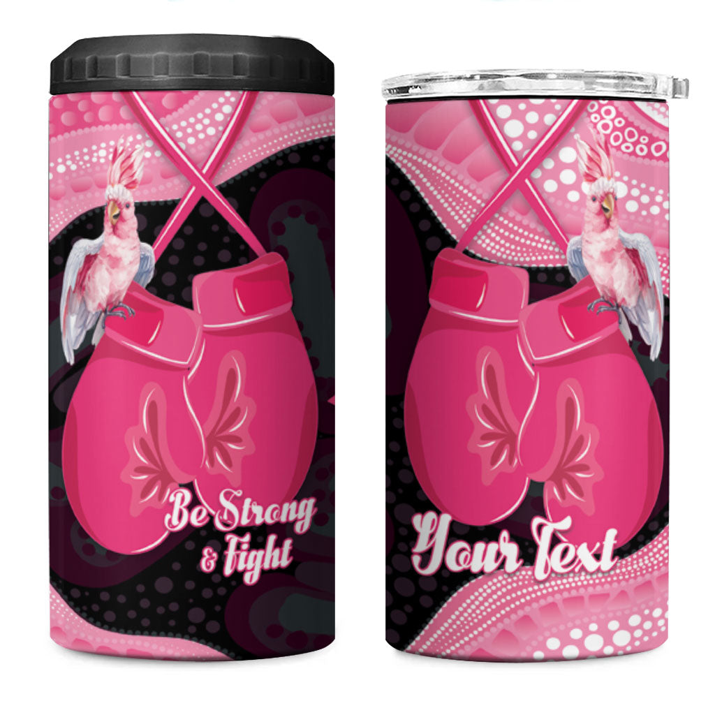 Personalised Australia Breast Cancer Awareness 4 in 1 Can Cooler Tumbler Pink Cockatoo Fight Boxing Gloves Aboriginal Art