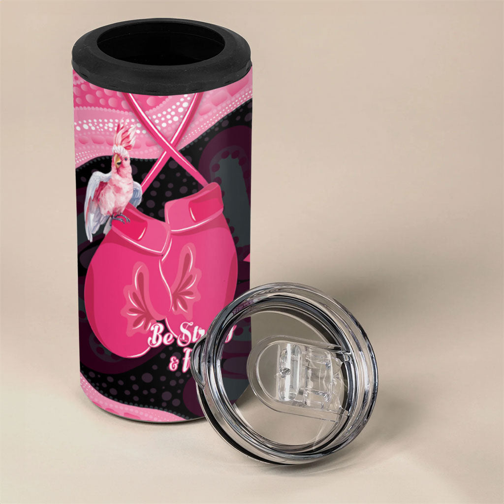 Personalised Australia Breast Cancer Awareness 4 in 1 Can Cooler Tumbler Pink Cockatoo Fight Boxing Gloves Aboriginal Art