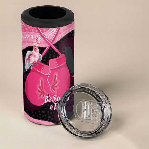 Personalised Australia Breast Cancer Awareness 4 in 1 Can Cooler Tumbler Pink Cockatoo Fight Boxing Gloves Aboriginal Art