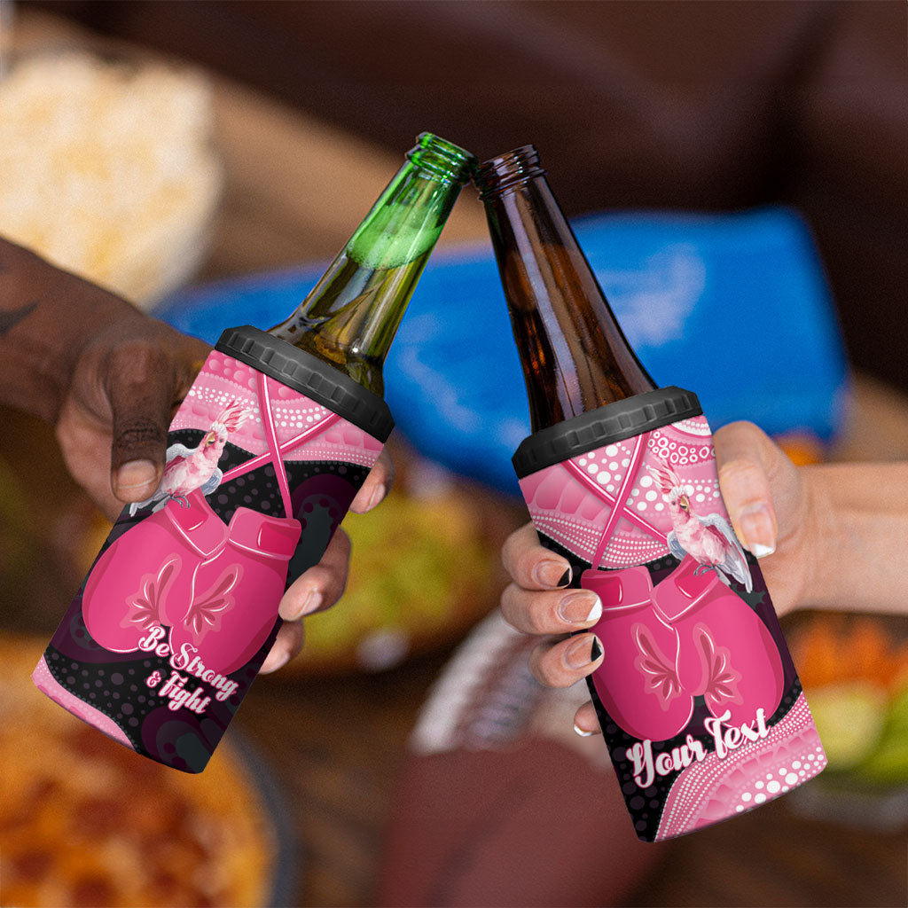 Personalised Australia Breast Cancer Awareness 4 in 1 Can Cooler Tumbler Pink Cockatoo Fight Boxing Gloves Aboriginal Art