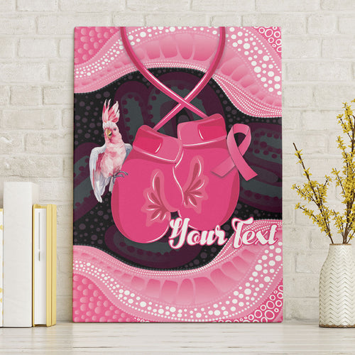 Personalised Australia Breast Cancer Awareness Canvas Wall Art Pink Cockatoo Fight Boxing Gloves Aboriginal Art