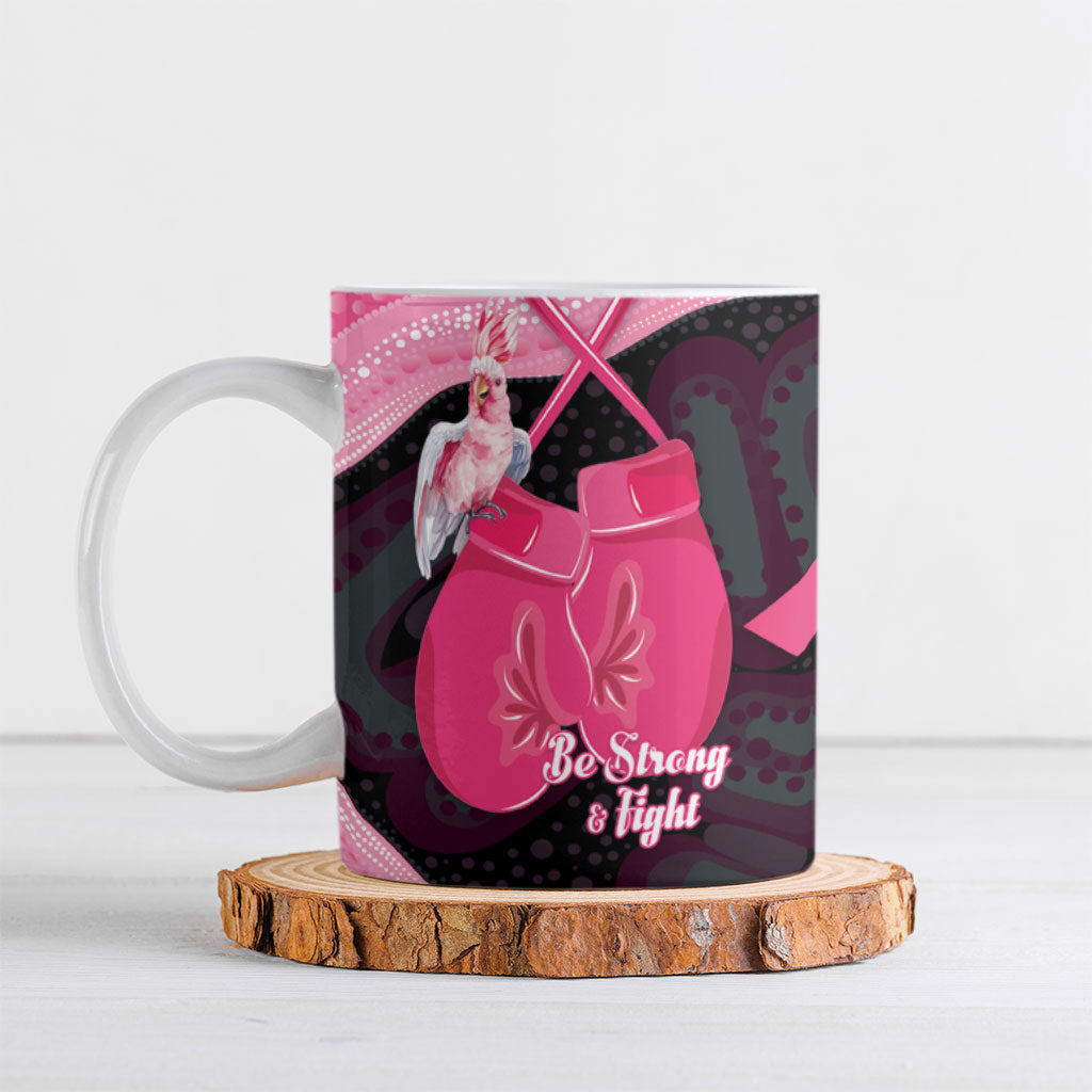 Personalised Australia Breast Cancer Awareness Ceramic Mug Pink Cockatoo Fight Boxing Gloves Aboriginal Art
