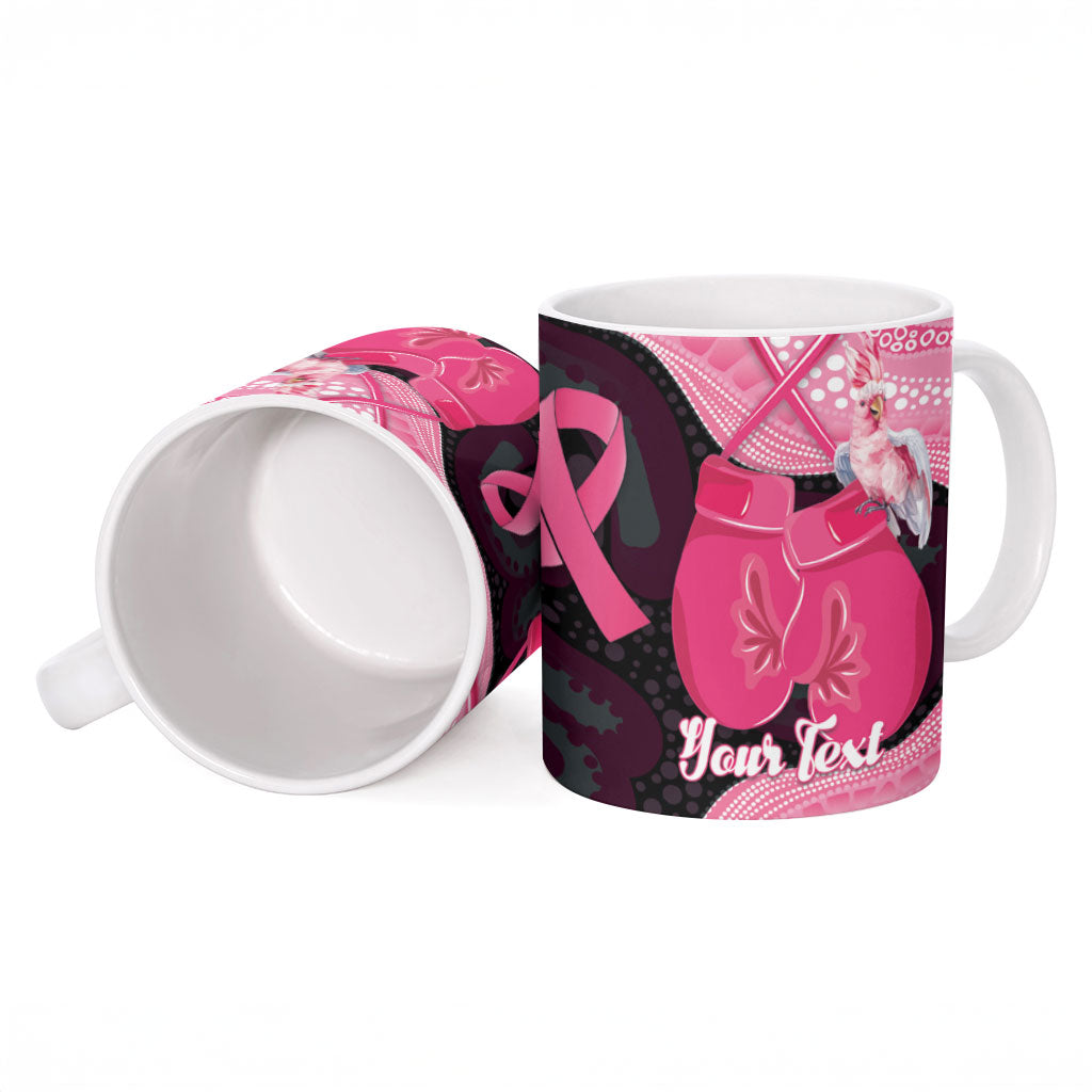 Personalised Australia Breast Cancer Awareness Ceramic Mug Pink Cockatoo Fight Boxing Gloves Aboriginal Art