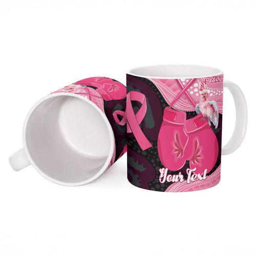 Personalised Australia Breast Cancer Awareness Ceramic Mug Pink Cockatoo Fight Boxing Gloves Aboriginal Art