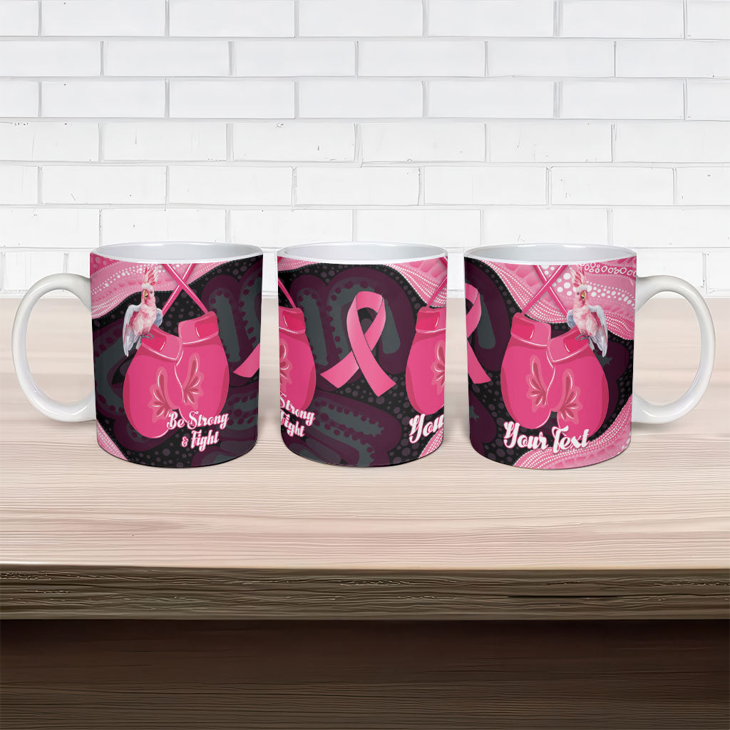 Personalised Australia Breast Cancer Awareness Ceramic Mug Pink Cockatoo Fight Boxing Gloves Aboriginal Art