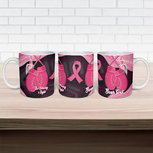 Personalised Australia Breast Cancer Awareness Ceramic Mug Pink Cockatoo Fight Boxing Gloves Aboriginal Art