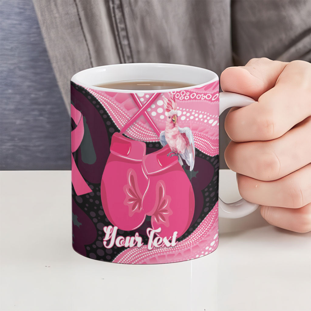 Personalised Australia Breast Cancer Awareness Ceramic Mug Pink Cockatoo Fight Boxing Gloves Aboriginal Art