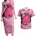 Personalised Australia Breast Cancer Awareness Couples Matching Long Sleeve Bodycon Dress and Hawaiian Shirt Pink Cockatoo Fight Boxing Gloves Aboriginal Art