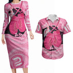 Personalised Australia Breast Cancer Awareness Couples Matching Long Sleeve Bodycon Dress and Hawaiian Shirt Pink Cockatoo Fight Boxing Gloves Aboriginal Art