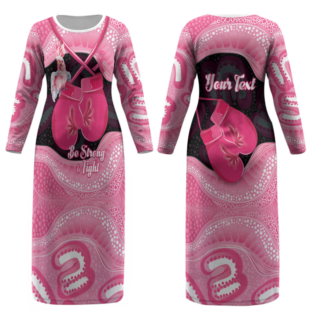 Personalised Australia Breast Cancer Awareness Couples Matching Long Sleeve Bodycon Dress and Hawaiian Shirt Pink Cockatoo Fight Boxing Gloves Aboriginal Art