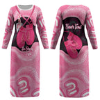 Personalised Australia Breast Cancer Awareness Couples Matching Long Sleeve Bodycon Dress and Hawaiian Shirt Pink Cockatoo Fight Boxing Gloves Aboriginal Art