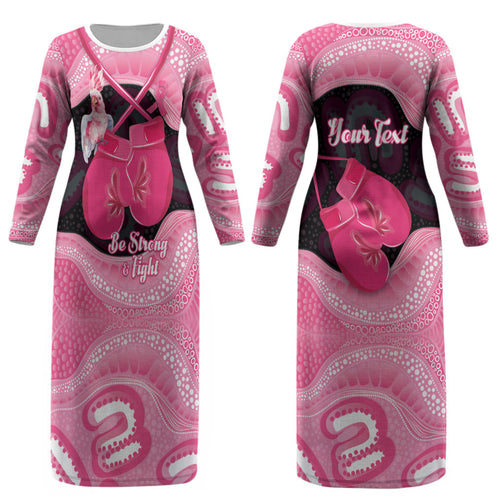 Personalised Australia Breast Cancer Awareness Couples Matching Long Sleeve Bodycon Dress and Hawaiian Shirt Pink Cockatoo Fight Boxing Gloves Aboriginal Art
