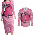 Personalised Australia Breast Cancer Awareness Couples Matching Long Sleeve Bodycon Dress and Long Sleeve Button Shirt Pink Cockatoo Fight Boxing Gloves Aboriginal Art