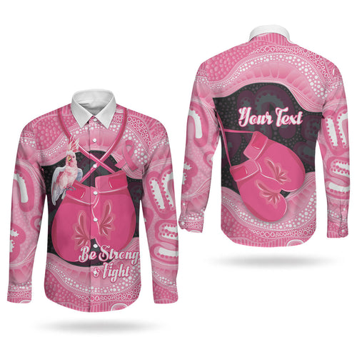 Personalised Australia Breast Cancer Awareness Couples Matching Long Sleeve Bodycon Dress and Long Sleeve Button Shirt Pink Cockatoo Fight Boxing Gloves Aboriginal Art